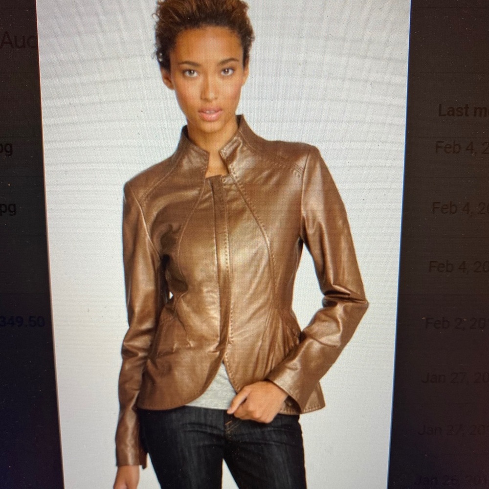 Tahari leather metallic contour jacket xs